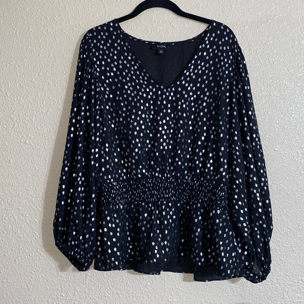 NWT MSK Black and Silver Top Ruched Waist Size XL